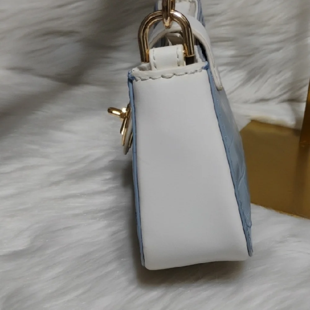 Michael Kors Croc-Embossed Blue & White Shoulder Bag - Picture 5 of 16